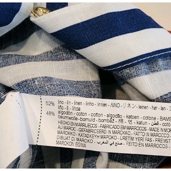 NWOT Zara Striped Linen Bld Shirt Dress XS XSmall Midi Blue White Resort No Belt - Picture 12 of 12
